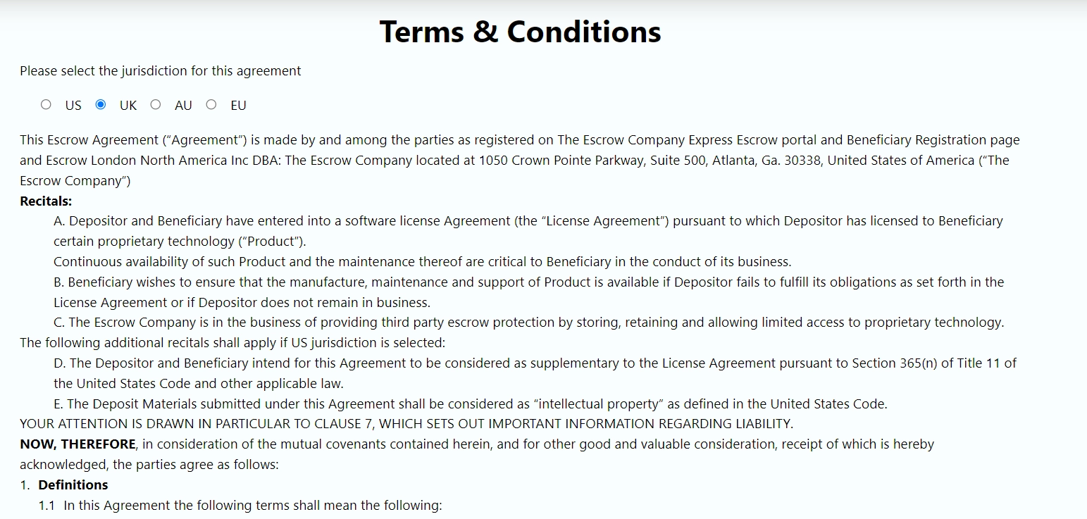 terms and conditions express escrow